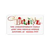Whimsical BELIEVE Typography Gold Sparkle Etiket (Voorkant)