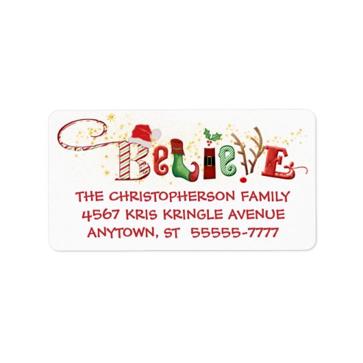 Whimsical BELIEVE Typography Gold Sparkle Etiket (Voorkant)