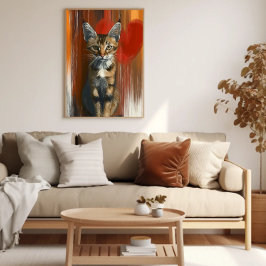 Whimsical Bengal Cat Portret op Hart Achtergrond Poster