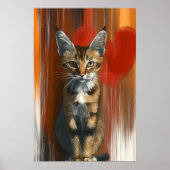 Whimsical Bengal Cat Portret op Hart Achtergrond Poster (Voorkant)