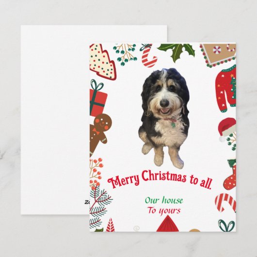 Whimsical Bernedoodle hond Kerstkaart (Voorkant / Achterkant)