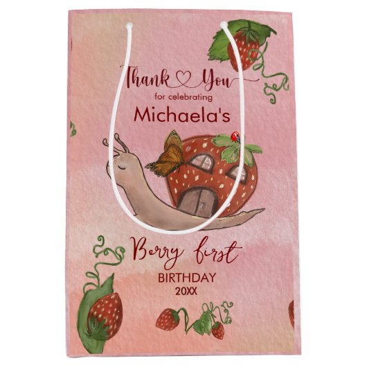 Whimsical Berry First Favor Bag - Snail & Girl Medium Cadeauzakje (Voorkant)