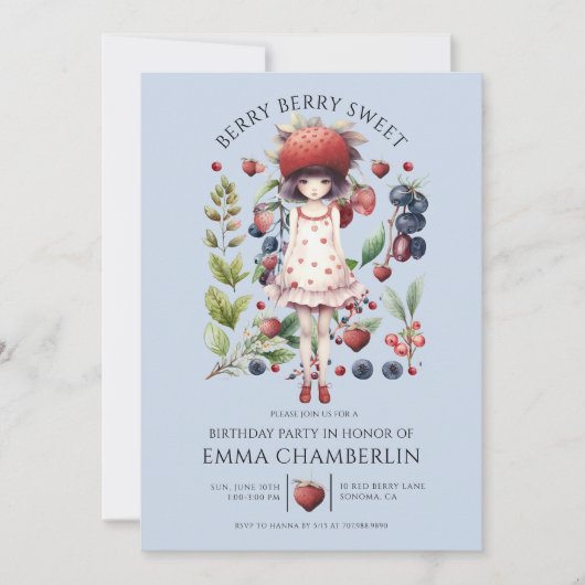 Whimsical Berry Sweet Girl's Verjaardagsfeestje Kaart (Voorkant)