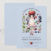 Whimsical Berry Sweet Girl's Verjaardagsfeestje Kaart (Voorkant / Achterkant)