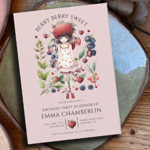 Whimsical Berry Sweet Girl's Verjaardagsfeestje Kaart