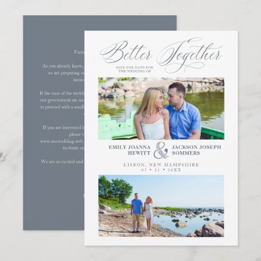 Whimsical Better Together Quote 2 Photos Wedding Save The Date (Voorkant / Achterkant)