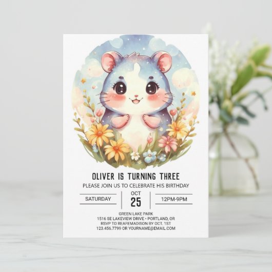 Whimsical bewerkbare Hamster Verjaardag Kaart (Staand voorkant)