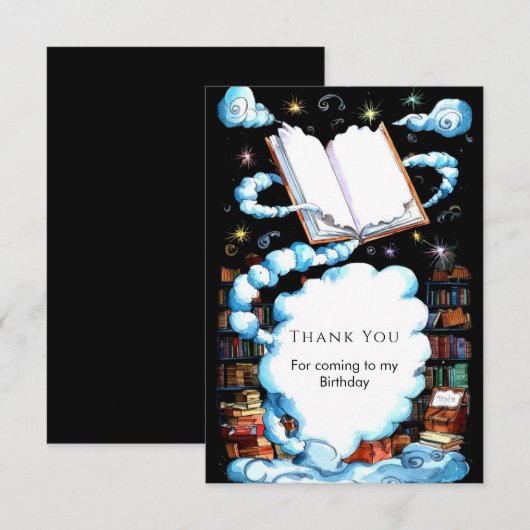 Whimsical bewerkbare magische verhalenboek Verjaar Bedankkaart (Voorkant / Achterkant)