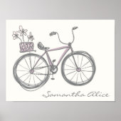 Whimsical Bicycle Illustration Lavender Grey Name Poster (Voorkant)