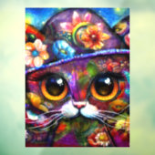 Whimsical Big-Eye Cat Kat met Pet Bloemen Raamsticker (Vel 3)