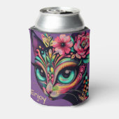 Whimsical Big-Eye Retro Diva Cat Kat Blikjeskoeler (Blikje Achterkant)