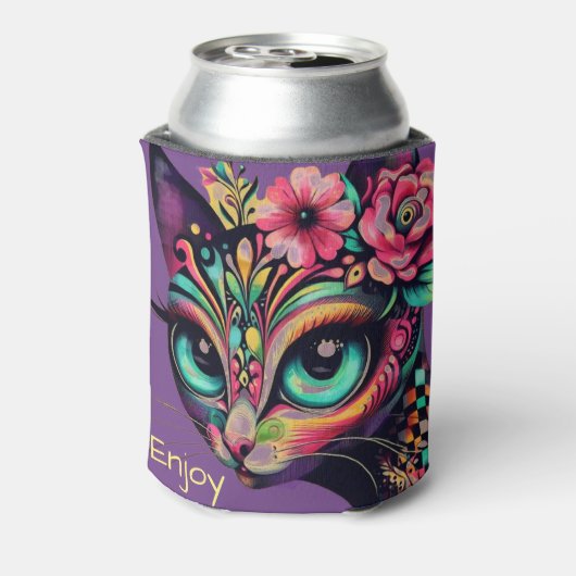 Whimsical Big-Eye Retro Diva Cat Kat Blikjeskoeler (Blikje Achterkant)