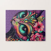 Whimsical Big-Eye Retro Diva Cat Kat Legpuzzel (Horizontaal)