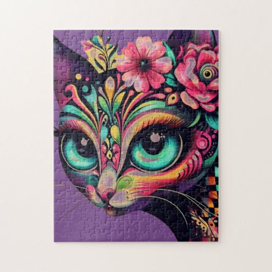 Whimsical Big-Eye Retro Diva Cat Kat Legpuzzel (Verticaal)