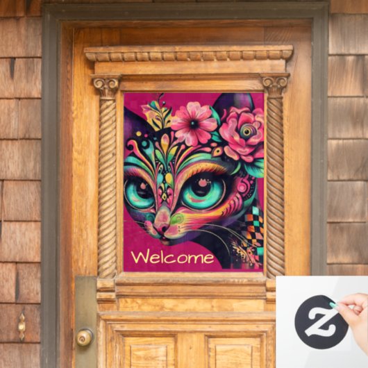 Whimsical Big-Eye Retro Diva Cat Kat Raamsticker (Huis Deur)