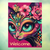 Whimsical Big-Eye Retro Diva Cat Kat Raamsticker (Vel 3)