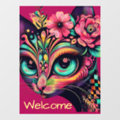 Whimsical Big-Eye Retro Diva Cat Kat Raamsticker (Vel)