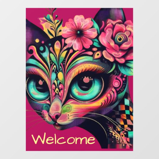 Whimsical Big-Eye Retro Diva Cat Kat Raamsticker (Vel)