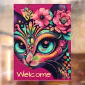 Whimsical Big-Eye Retro Diva Cat Kat Raamsticker (Vel 2)