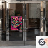 Whimsical Big-Eye Retro Diva Cat Kat Raamsticker (Kantoordeur)