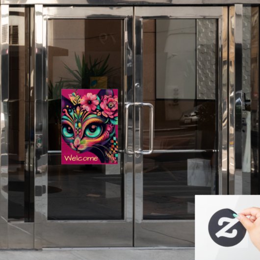 Whimsical Big-Eye Retro Diva Cat Kat Raamsticker (Kantoordeur)