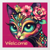 Whimsical Big-Eye Retro Diva Cat Kat Raamsticker (Vel)