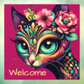 Whimsical Big-Eye Retro Diva Cat Kat Raamsticker (Vel 3)