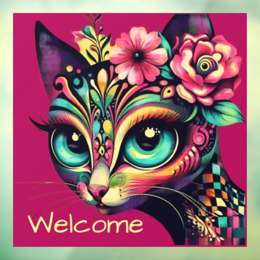 Whimsical Big-Eye Retro Diva Cat Kat Raamsticker (Vel 3)