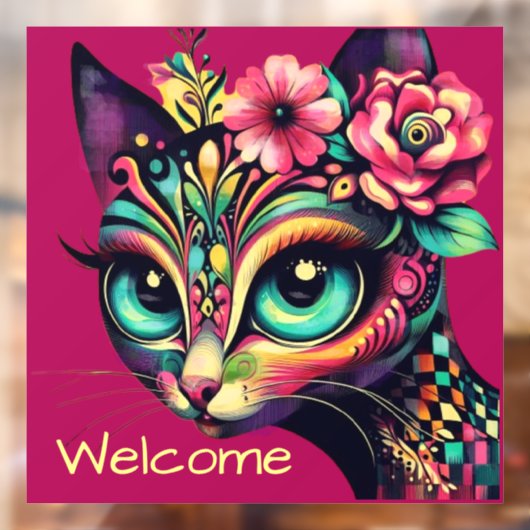 Whimsical Big-Eye Retro Diva Cat Kat Raamsticker (Vel 2)
