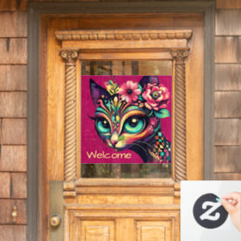 Whimsical Big-Eye Retro Diva Cat Kat Raamsticker