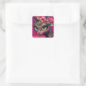 Whimsical Big-Eye Retro Diva Cat Kat Vierkante Sticker (Tas)
