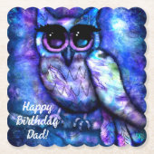 Whimsical Big-Eyed Abstracte Uil Blauw Groen Paars Kartonnen Onderzetters (Voorkant)