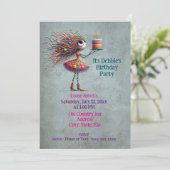 Whimsical Big-Eyed Birthday Girl Kaart (Staand voorkant)