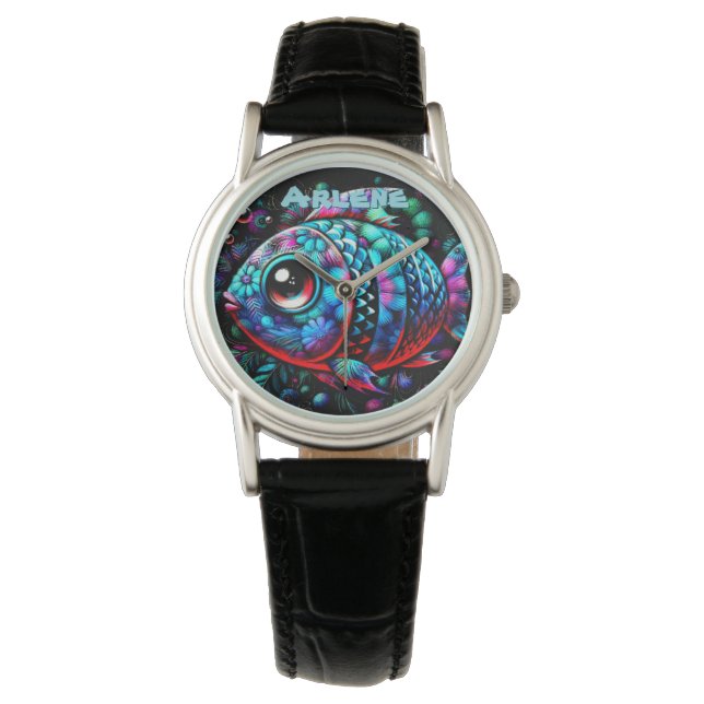 Whimsical Big-Eyed Fish Nautical Personalized Horloge (Voorkant)