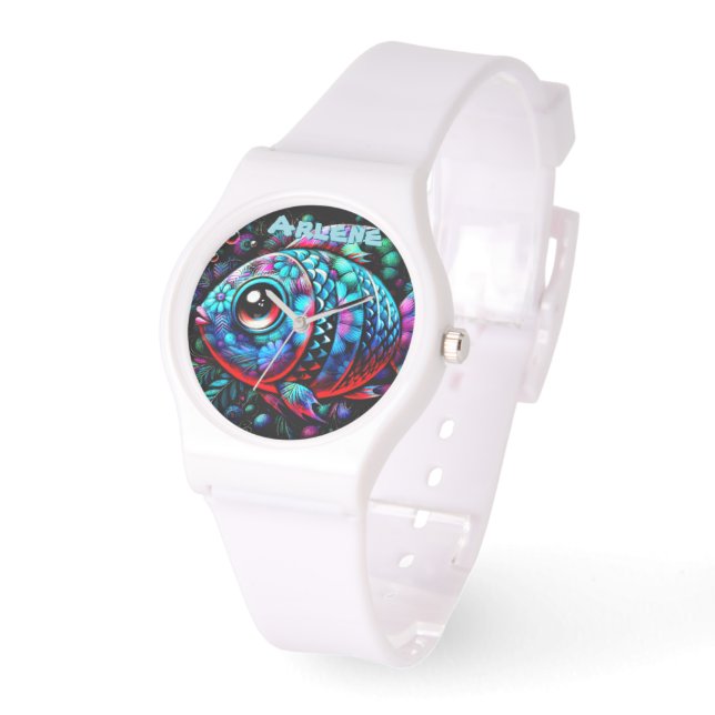 Whimsical Big-Eyed Fish Nautical Personalized Horloge (Hoek)