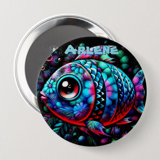 Whimsical Big-Eyed Fish Nautical Personalized Ronde Button 4,0 Cm (Voorkant /achterkant)