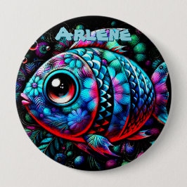 Whimsical Big-Eyed Fish Nautical Personalized Ronde Button 4,0 Cm