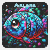 Whimsical Big-Eyed Fish Nautical Personalized Vierkante Sticker (Voorkant)