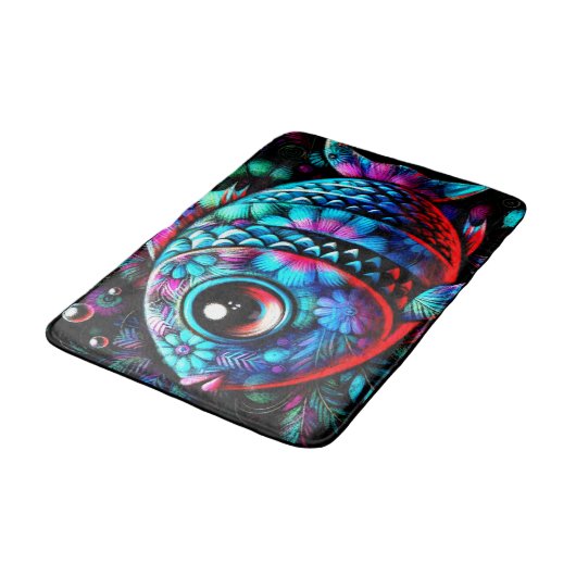 Whimsical Big-Eyed Floral Fish Nautisch Blauwgroen Badmat (Gekanteld)