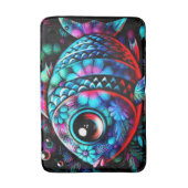 Whimsical Big-Eyed Floral Fish Nautisch Blauwgroen Badmat (Voorkant Verticaal)