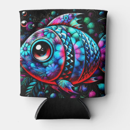 Whimsical Big-Eyed Floral Fish Nautisch Blauwgroen Blikjeskoeler (Voorkant)