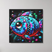 Whimsical Big-Eyed Floral Fish Nautisch Blauwgroen Canvas Afdruk (Voorkant)
