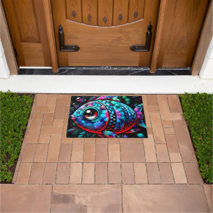 Whimsical Big-Eyed Floral Fish Nautisch Blauwgroen Deurmat