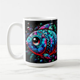 Whimsical Big-Eyed Floral Fish Nautisch Blauwgroen Koffiemok