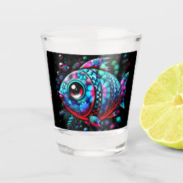 Whimsical Big-Eyed Floral Fish Nautisch Blauwgroen Shot Glas