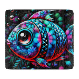 Whimsical Big-Eyed Floral Fish Nautisch Blauwgroen Snijplank