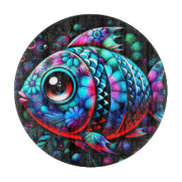 Whimsical Big-Eyed Floral Fish Nautisch Blauwgroen Snijplank