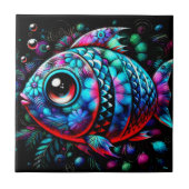 Whimsical Big-Eyed Floral Fish Nautisch Blauwgroen Tegeltje (Voorkant)