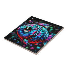 Whimsical Big-Eyed Floral Fish Nautisch Blauwgroen Tegeltje