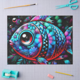 Whimsical Big-Eyed Floral Fish Nautische Decoupage Tissuepapier